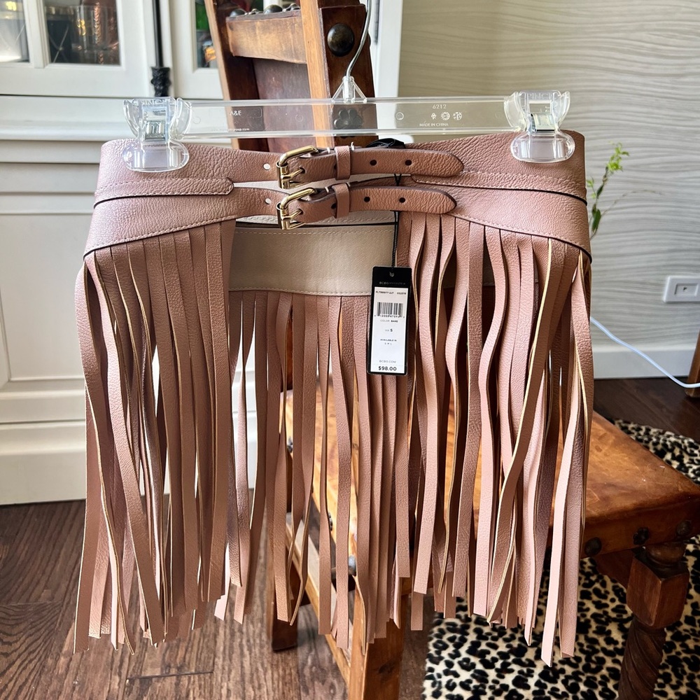 NWT BCBG Max Azria Blush Pink Fringe Waist Belt size Small.
